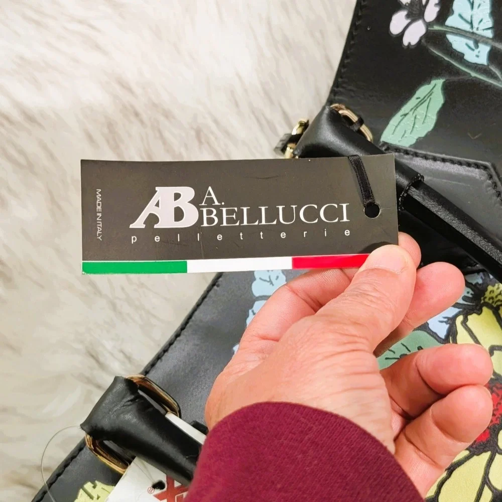 A.BELLUCCI Genuine Leather Multi Color Floral Print Purse with Dust Bag